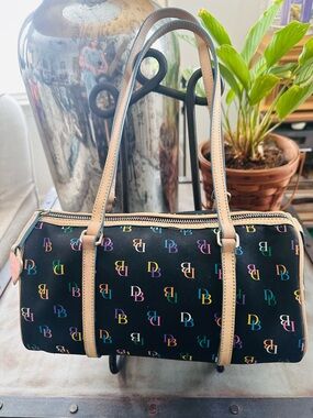 Dooney & Bourke Y2K Black Multicolor DB Logo Barrel Shoulder Bag